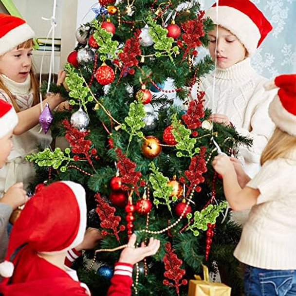 Geosar 16 Pcs Christmas Berry for Christmas Tree Winter Berries Pick Decorative Xmas Artificial Berry Stems for Wreath Garland Glitter Crafts DIY Ornaments for Holiday Home Party Decor(Red, Green)
