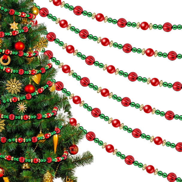 Geosar 6 Pcs Christmas Tree Bead Garland 9 Feet Twisted Beads Christmas Tree Pearl Garland Red and Green Xmas Tree Bead for Christmas Party Fireplace Wreath Ornaments
