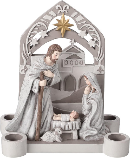 Nativity Advent Decorations Advent Candle Holder Nativity Advent Candlestick Holy Family Candle Holder Nativity Scene with Arch Candle Holder Religious Decors for Christmas Supplies (Solid Color)