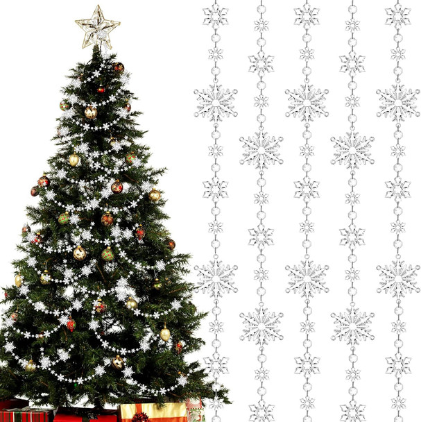 Christmas Snowflake Tree Garland Acrylic Snowflakes Hanging Garland Crystal Snow Flakes Ornaments for Tree Christmas Winter Theme Ornaments for Mantel Curtains Tree, 9.8 Ft/Each (Clear,4 Pcs)
