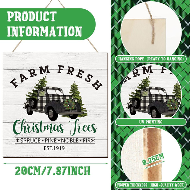 Gerrii 4 Pieces Christmas Wall Hanging Decor Merry Christmas Sign Christmas Trees Buffalo Plaid Truck Decor Wooden Farmhouse Hanging Plaque Xmas Wreath for Home Front Door Holiday Decor (Plaid Style)