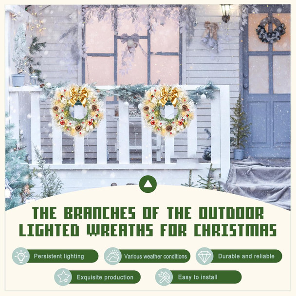 Christmas Wreaths for Front Door,Winter White Flocked Christmas Wreath with 50 LED Lights,Battery Powered Wreath Holiday Decor - Christmas 20 inch Wreath