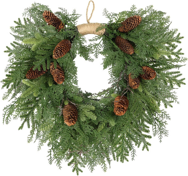Christmas Wreath Decoration, 22'' Artificial Norfolk Pine Christmas Wreaths for Front Door with Pine Cones Cedar Wreath for Home Winter Thanksgiving Xmas Outdoor Indoor Wall Window Party Holiday Decor