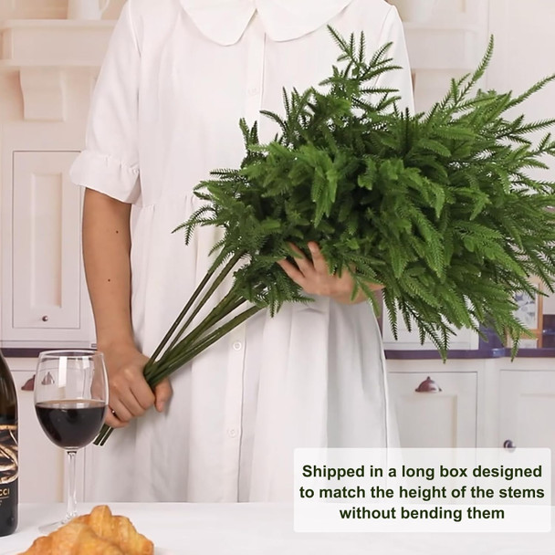 12 Pcs Artificial Norfolk Pine Branches - 30 Inch Faux Christmas Greenery Stems Fake Cedar Pine Picks for Vase DIY Crafts Garland Wreath Accessories Xmas Indoor Outdoor Home Decorations