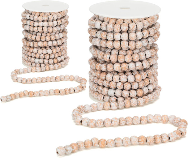 Giegxin 2 Pcs 66 Feet in Total Christmas Wooden Bead Garland Decor Christmas Tree Decorations Handmade Christmas Garland Boho Farmhouse Garland Wood Garland for Christmas Holiday Favors (Rustic White)