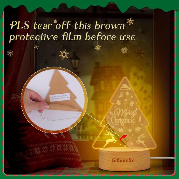 Christmas s for Women Christmas Tree Shaped Tabletop Decor Lights Engraved Acrylic Night Light Christmas Tree Decor, Christmas Decorations with Led Light, Wooden Base
