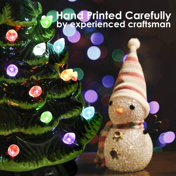 GIVERARE Ceramic Christmas Tree with 4H Timer, 8” Pre-Lit Hand-Painted Tabletop Xmas Decor with 32 Multicolored Lights & Top Star, Centerpiece for Holiday, Party, Ornaments-Green