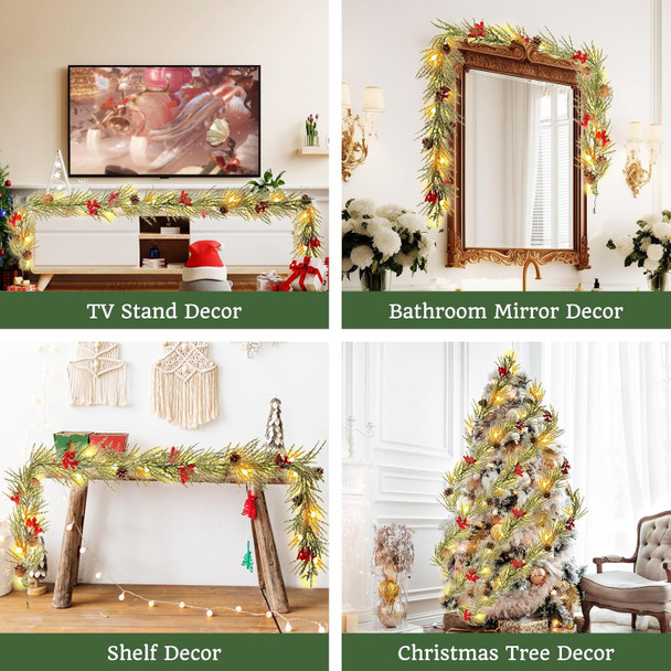 Christmas Garland with Lights, 6FT Artificial Red Berry Xmas Garland and Pinecones, Battery Operated with 20 Globe LEDs for Mantle, Front Door, Stairs Railing, Home Holiday, Indoor, Outdoor Decor Christmas Garland with Lights, 6FT Artificial Red Berry Xmas Garland and Pinecones, Battery Operated with 20 Globe LEDs for Mantle, Front Door, Stairs Railing, Home Holiday, Indoor, Outdoor Decor