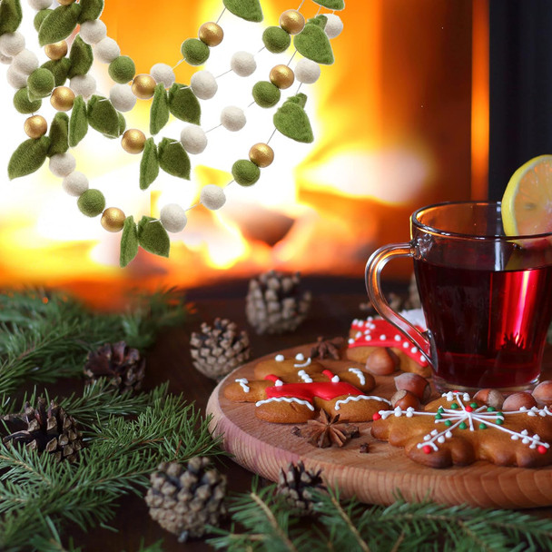 Glaciart One Magnolia Leaf Garland - Faux Greenery for Living Room, Bedroom, Nursery - Natural Zealand Wool, Hand Felted in Nepal - Suitable for Christmas, Thanksgiving, Wedding Decorations - 7ft.