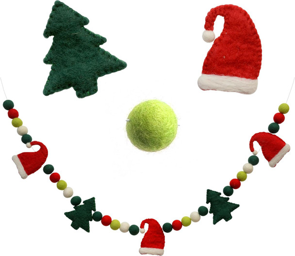 Glaciart One Christmas Felt Balls Garland - Pompom Holiday Decoration Hand-Made from Natural Wool - Cute Hanging Decor for Christmas Tree, Mantel, Kids Bedroom, Living Room, Nursery - 10 Feet Long