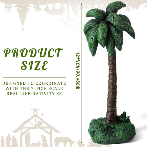 Christmas Realistic Palm Tree Artificial Single Palm Tree Resin Table Top Nativity Figurine for Christmas Nativity Scene Indoor s, 11.8'' Apply to 7'' and 10'' Scale Collection