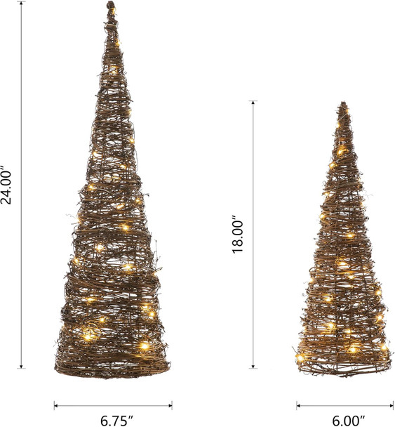 Glitzhome Set of 2 Lighted Christmas Rattan Table Tree Decorative Rattan Table Tree Table Centerpiece for Christmas Party Festival Home Decor Xmas Decorations