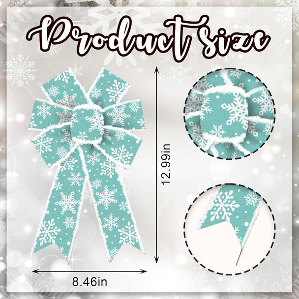 2PCS Christmas Bow for Wreath, Velvet Green Blue Snowflake Wreath Bow for Christmas Décor Winter Snowflake Bow for Front Door Indoor Outdoor Wall Tree Topper Decoration Supplies Ornament