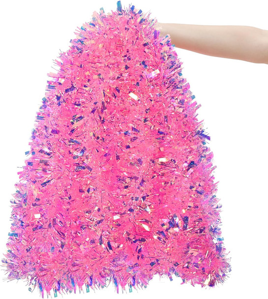 33FT Pink Christmas Tinsel Garland Metallic Tinsel Twist Garland Glitter Foil Garland for Xmas Tree Decoration Wedding Party Supplies