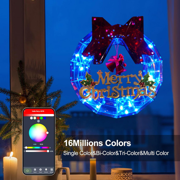 Smart Lighted Christmas Wreaths, 12" APP Remote Control 16 Million Colors, Crystal-Like 3D Polygonal Shell, USB Plug Christmas Decorations with Timer & Music Sync for Xmas Home Window Wall Door Decor
