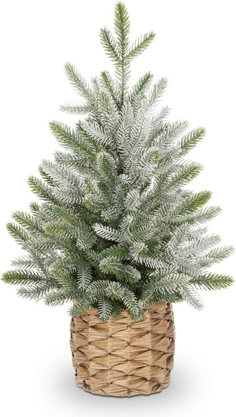 24" Small Christmas Tree Artifical Tabletop Christmas Tree Xmas Snow Frosted Fir Tree for Home Farmhouse Mantel Windowsill Desk Holiday Christmas Decorations