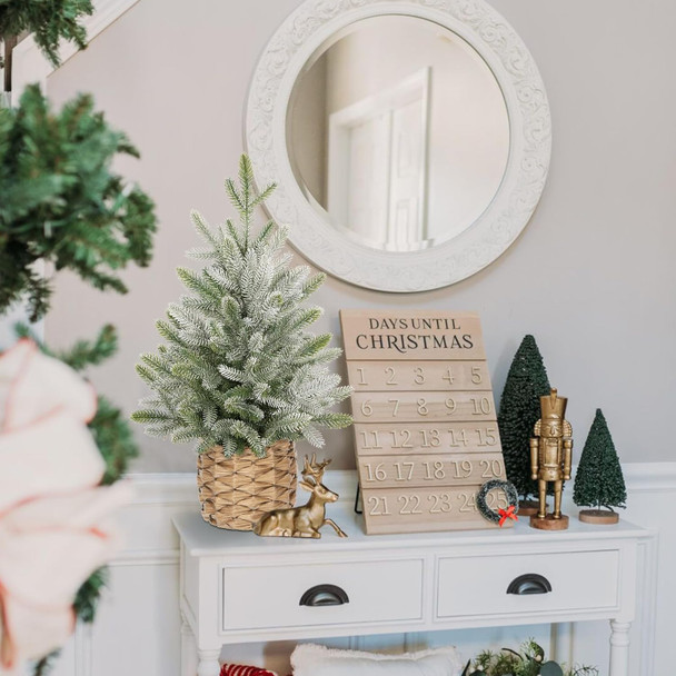 24" Small Christmas Tree Artifical Tabletop Christmas Tree Xmas Snow Frosted Fir Tree for Home Farmhouse Mantel Windowsill Desk Holiday Christmas Decorations