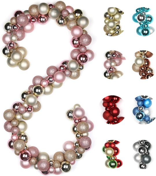 6 FEET Christmas Ball Garland Ornaments Shatterproof Xmas Hanging Balls Decorations for Home Indoor Outdoor Mantel Holiday Party Wedding Tree - Champagne Gold and Pink