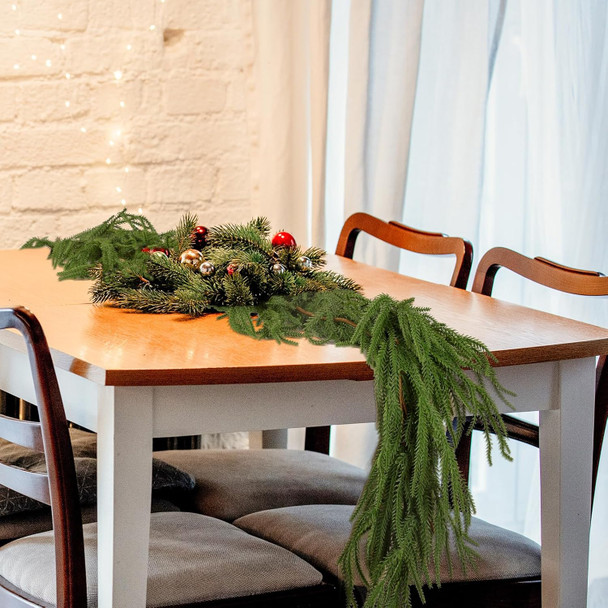 2 Pcs Christmas Norfolk Pine Garlands, 6 Ft Artificial Pine Garland Ornament, Realistic Green Artificial Greenery Garland for Table, Mantle, Wall, Indoor, Outdoor Christmas Decorations