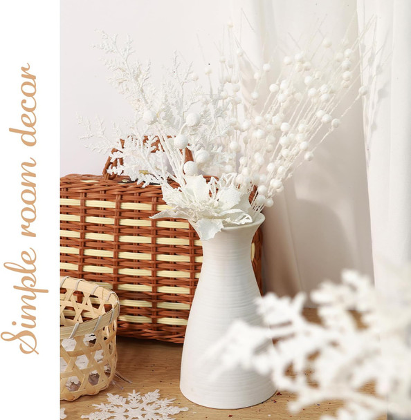 84 Piece Christmas Tree Ornaments Set, Christmas Glitter Berries Stems Poinsettia Flower Artificial Snowflake Icicle Drop - Christmas Decoration DIY Xmas Wreath Holiday Home Party Decor (White)