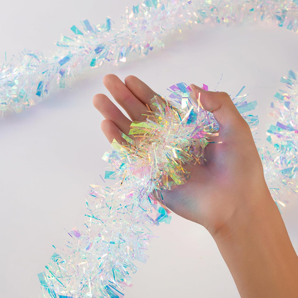 26.2 Feet Tinsel Garland, High-Shine and Fluffy, for Birthday, Weddings, Halloween, Christmas, Party Decorations, Indoor Outdoor Party Supplies, White