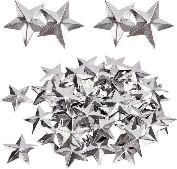GORGECRAFT 100PCS 1.5" Galvanized Metal Stars Vintage Rustic Star Silver Primitive Stars Three Dimensional Christmas Tree Star for Hanging Wall Holiday Wreath Decor Handmade Accessory