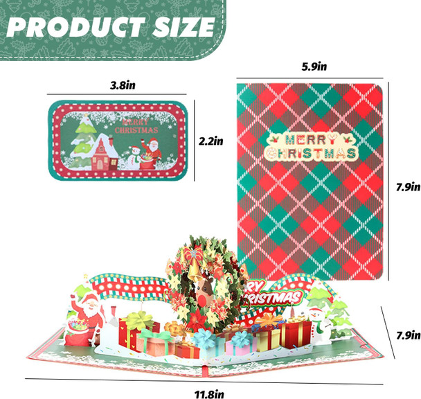 Pop Up Christmas Cards,3D Handmade Christmas Cards,Christmas wreath, for Christmas or Holidays,6" x 8" Cover - Includes Envelope and Removable Note Tag