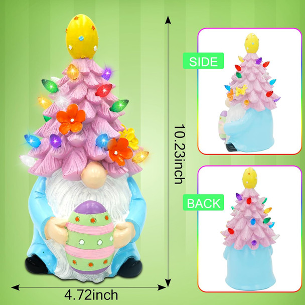 Large Easter Decorations Easter Gnome Lighted 10.23” Easter Gnomes Resin Lighted Up Tree with Multicolored LED Battery Operated for Tabletop Home Room Table Fireplace Office Easter Decor