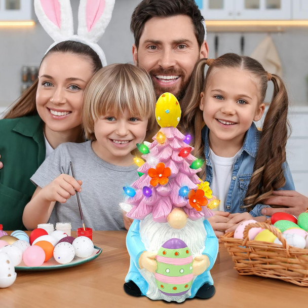 Large Easter Decorations Easter Gnome Lighted 10.23” Easter Gnomes Resin Lighted Up Tree with Multicolored LED Battery Operated for Tabletop Home Room Table Fireplace Office Easter Decor