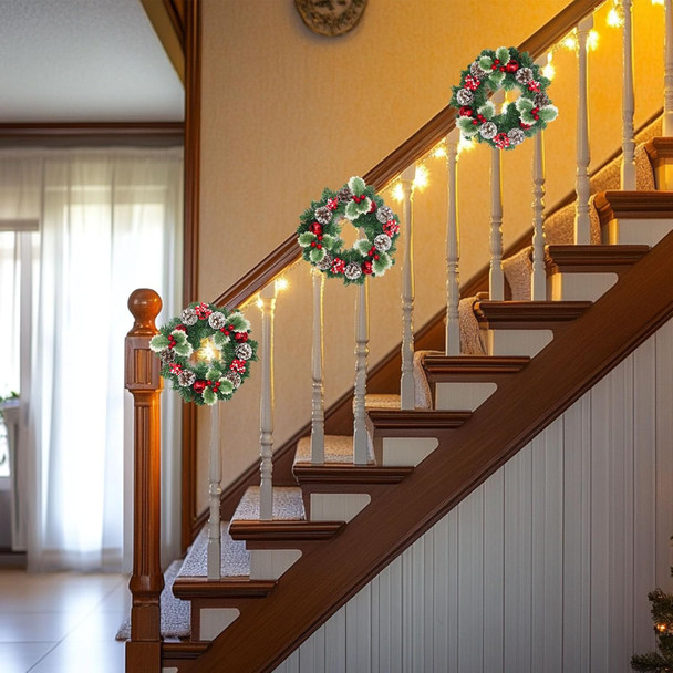 3 Pcs 9.5 Inch Small Christmas Wreath Mini Christmas Door Wreath with Ball Frosted Pinecone Berried Holly Christmas Decorations for Indoor Window Wall Stairs Room Home Office Decor Kitchen