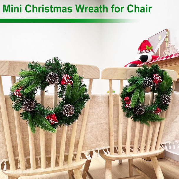 3 Pcs 11.5 Inch Small Christmas Wreath Mini Christmas Door Wreath with Frosted Berries Pine Tips Pinecones Christmas Decorations for Indoor Window Wall Stairs Room Home Office Decor Kitchen