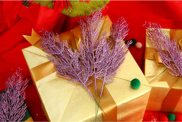 GREENTIME 12 Pack Artificial Purple Flat Glitter Pine Needles 13" Fake Christmas Picks Decorative Glitter Sticks for Vase Christmas Tree DIY Wreath Crafts Fireplace Decor