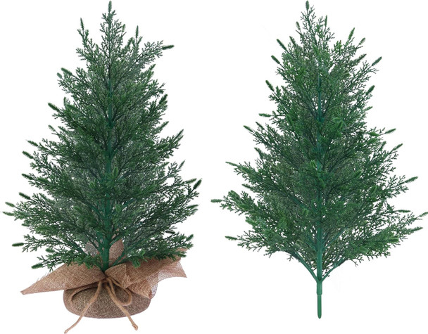 GREENTIME 2 Pcs Fake 18" Small Christmas Tree Artificial Tabletop Xmas Tree for Home Decor 1.5ft Faux Green Mini Tree Easy Assembled in Living Room Kitchen Indoor Christmas Outdoor Decorations
