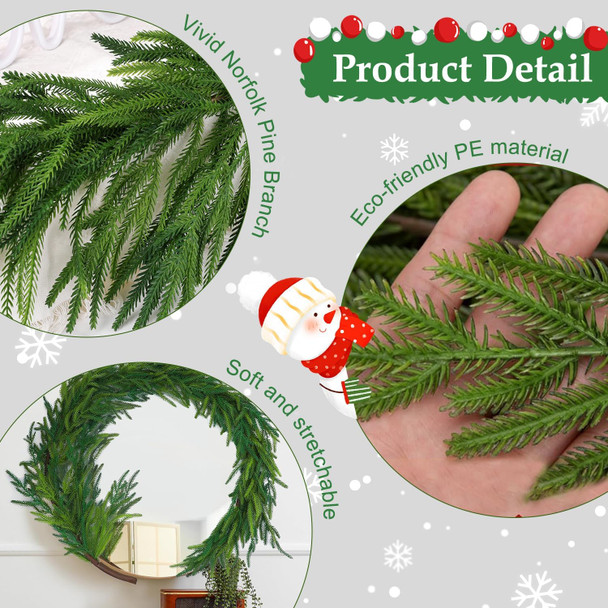 Christmas Norfolk Pine Garland, Real Touch Pine Garland Ornament, Realistic Artificial Pine Greenery Garlands for Mantle, Table,Stair Handrail,Indoor, Outdoor Christmas Decorations (6 FT)