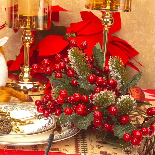 Grunyia 10 Pack Christmas Artificial Berry Twigs for Christmas Tree Decoration, DIY Christmas Red Berry Stems for Crafts Wreath Garland Christmas Ornaments Decor