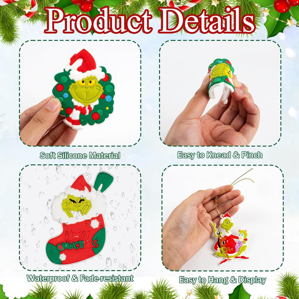 12pcs Christmas Ornaments, Christmas Tree Hanging Decorations Silicone Xmas Ornaments Pendants with Ropes for Christmas Tree Winter Crafts Holiday Stocking Stuffers Wreath Decor