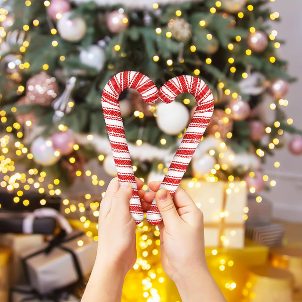 24pcs Candy Cane Christmas Decorations for Tree - Red White Fabric Wrapped Candy Cane Christmas Hanging Ornaments for Farmhouse Christmas Decor Candyland Party Favor Supplies