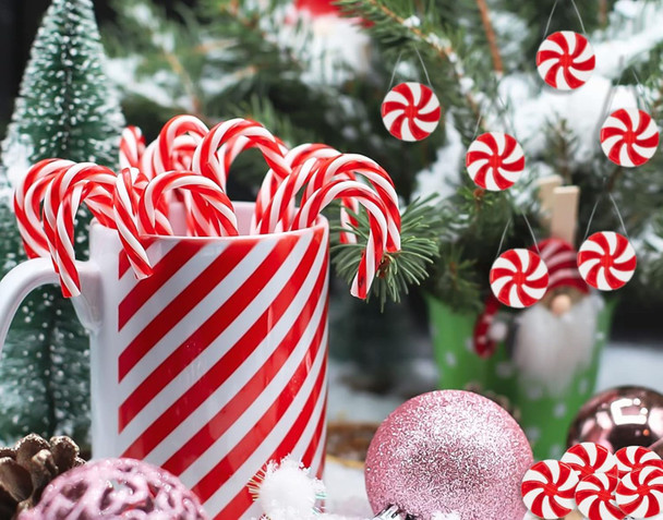 48Pcs Candy Canes Christmas Tree Decorations-Plastic Peppermint Candy Cane Ornaments for Christmas Tree Decor Candy Lollipop Craft Christmas Party Supplies