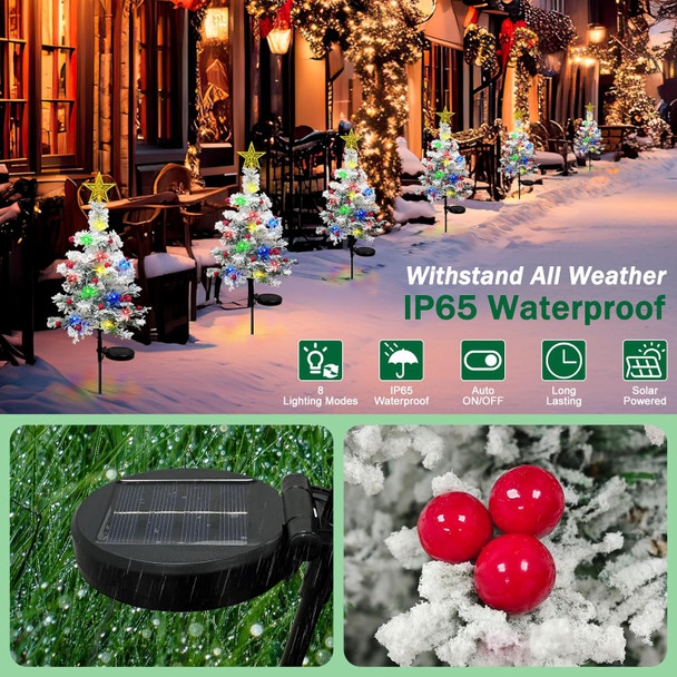 Solar Christmas Tree Outdoor Christmas Decorations, 30Inch Flocked Christmas Tree 40LED Solar Lights Outdoor, Mini Small Christmas Tree with Lights for Grave Cemetery Garden Yard Decor (2PCS)