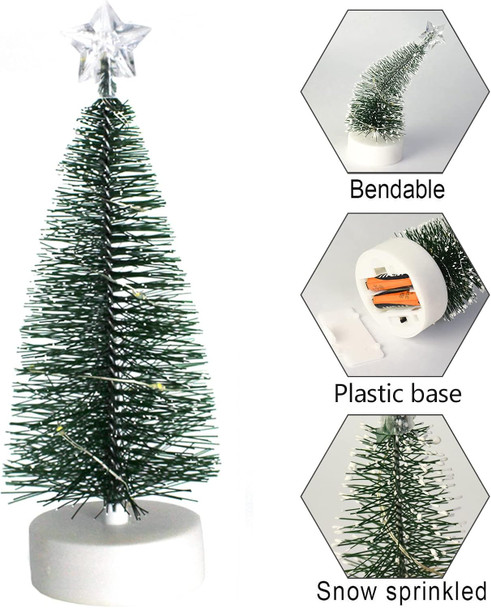 Bottle Brush Christmas Trees, Set of 3 Bottle Brush Trees with LED Lights for Christmas Decor, Mini Christmas Tree for Tabletop,Christmas Decorations Indoor,Green Frosted Sisal Trees Xmas Decor