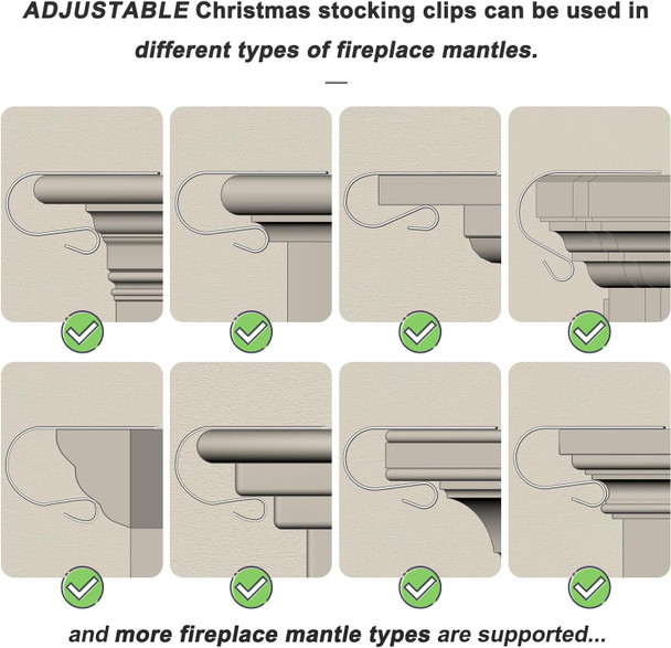 Christmas Stocking Holder for Mantle - Set of 4 Adjustable Xmas Stocking Hangers for Fireplace, Metal Weighted Mantle Garland Clips Hook for Extra Thick/Large/Flat/Square/Brick/Wood Mantle Christmas Stocking Holder for Mantle - Set of 4 Adjustable Xmas Stocking Hangers for Fireplace, Metal Weighted Mantle Garland Clips Hook for Extra Thick/Large/Flat/Square/Brick/Wood Mantle