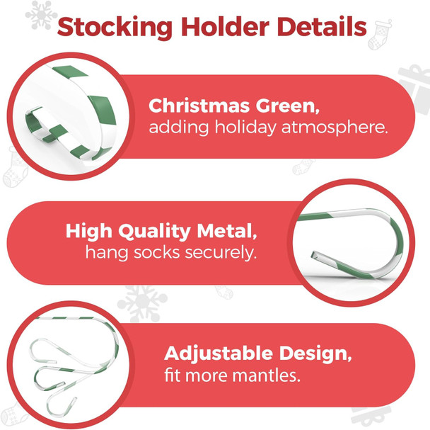 Christmas Stocking Holder for Mantle - Set of 4 Adjustable Xmas Stocking Hangers for Fireplace, Metal Weighted Mantle Garland Clips Hook for Extra Thick/Large/Flat/Square/Brick/Wood Mantle Christmas Stocking Holder for Mantle - Set of 4 Adjustable Xmas Stocking Hangers for Fireplace, Metal Weighted Mantle Garland Clips Hook for Extra Thick/Large/Flat/Square/Brick/Wood Mantle