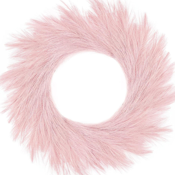 Hananona Artificial Pampas Wreath, 26" Pink Faux Pampas Decor for Boho Style Weding, Spring Wreath Valentine's Day Home Decor (Pink)