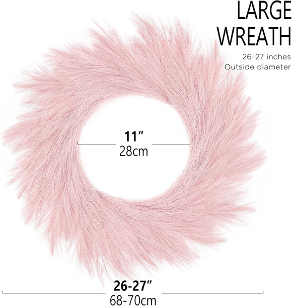 Hananona Artificial Pampas Wreath, 26" Pink Faux Pampas Decor for Boho Style Weding, Spring Wreath Valentine's Day Home Decor (Pink)