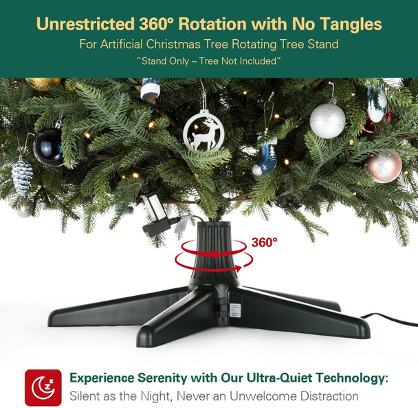 360-Degree Rotating Christmas Tree Stand for Artificial Trees Up to 7.5ft, Silent & Durable Metal Gear & POM Construction, Universal Fit for Most Fake Trees (Green)
