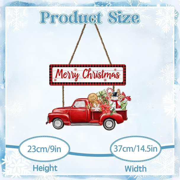 Christmas Welcome Sign Wreath for Front Door Decor 14.5x9in Merry Christmas Truck Sign Christmas Hanging Door Decoration Welcome Sign for Home Farmhouse Porch Wall Indoor Outdoor Xmas Holiday