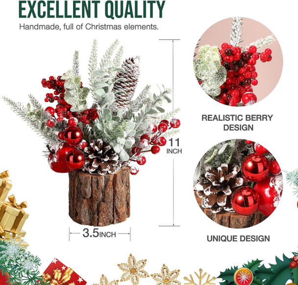 Hatisan Small Tabletop Christmas Tree with Ornaments, Pine Cones, and Berries - For Home Decor