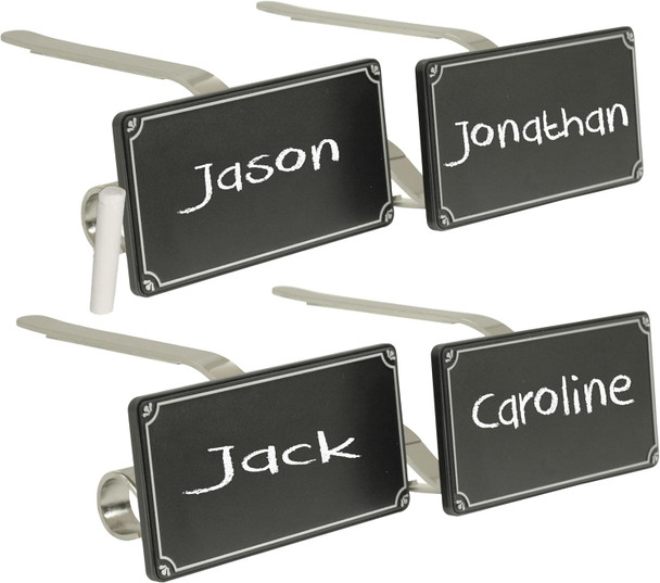 Haute Decor The Original MantleClip® Stocking Holder with Chalkboard Icons 4-Pack (Silver) - Personalize Your Christmas Mantel Stocking Hangers with Custom Names