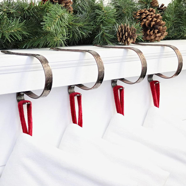 Haute Decor The Original MantleClip Stocking Holder with Holly Embossed Design- 4 Pack (Oil-Rubbed Bronze) - Christmas Stocking Hanger Adjusts to Fit Various Mantel Styles