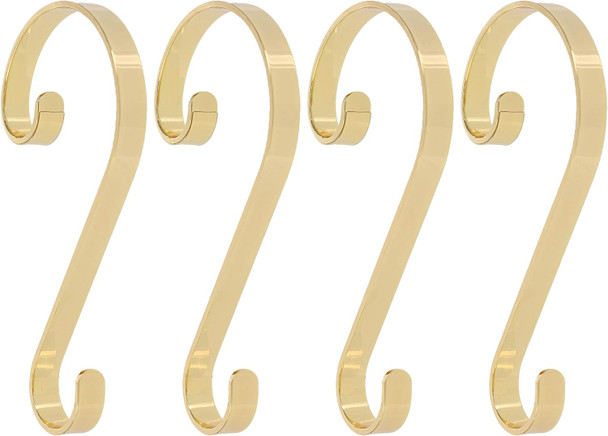 Haute Decor Stocking Scrolls Stocking Hanger - 4 Pack (Brass/Gold) - Christmas Stocking Holder Set - for Various Mantel Sizes Including Large